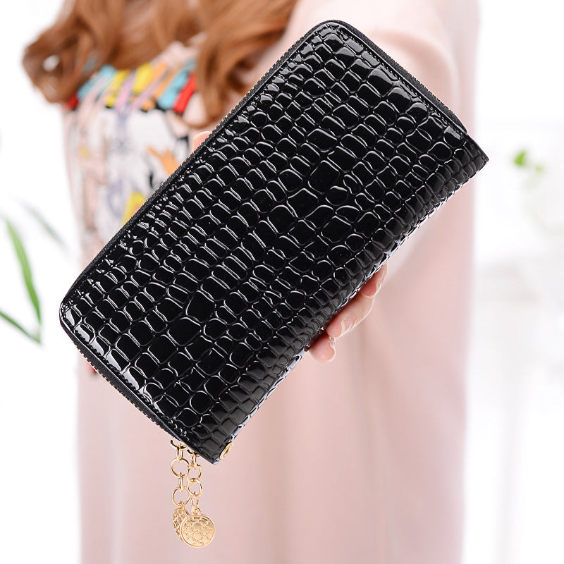 Qiman Poetry Wallet New Korean Version Of Double Zipper Ladies Large Capacity Long Wallet Patent Leather Change Mobile Phone Clutch