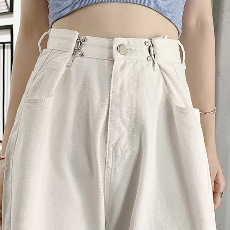 Thin And Thin Jeans Women's Pants Cover The Hips And Thighs, Thick White High-Waisted Wide-Leg Pants, Pear-Shaped Body Wear