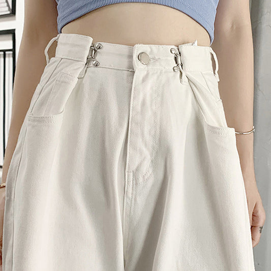 Thin And Thin Jeans Women's Pants Cover The Hips And Thighs, Thick White High-Waisted Wide-Leg Pants, Pear-Shaped Body Wear