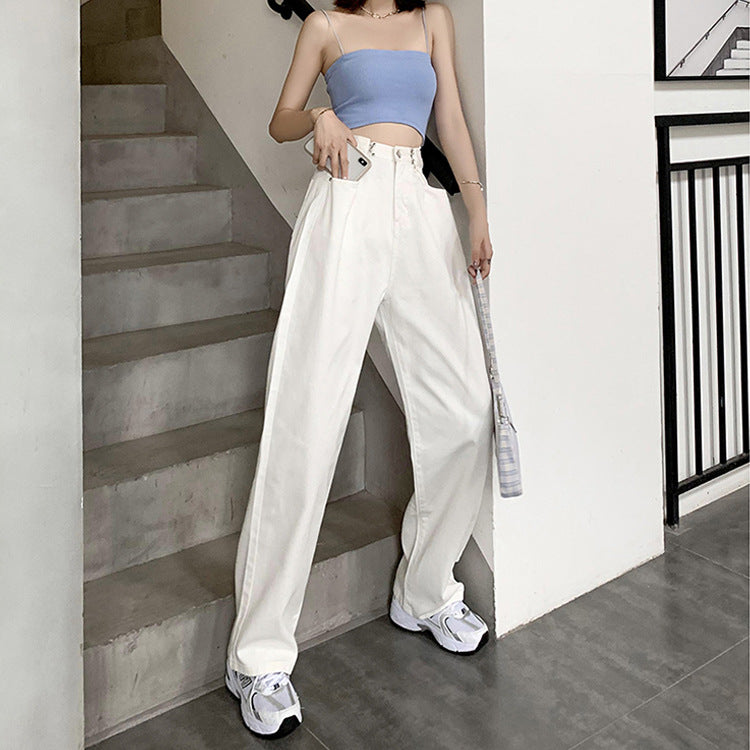 Thin And Thin Jeans Women's Pants Cover The Hips And Thighs, Thick White High-Waisted Wide-Leg Pants, Pear-Shaped Body Wear