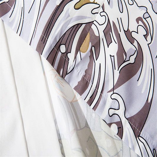 World Painted Crane Three-quarter Sleeve Robe Hanfu Cloak Shirt For Men And Women