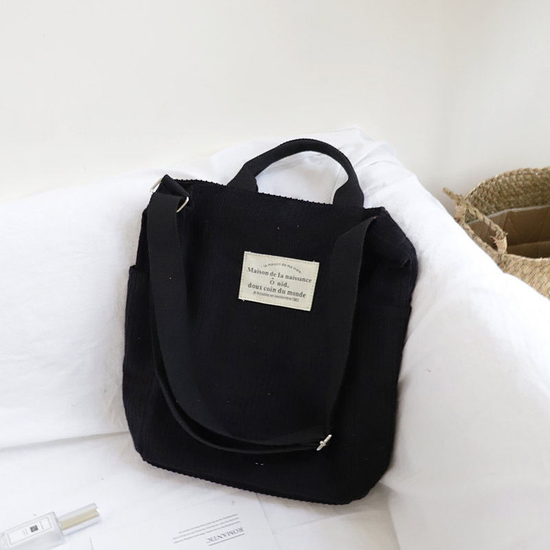 Literary And Art Simple One-Shoulder Messenger Corduroy Bag Sen Series Large-Capacity Handbag