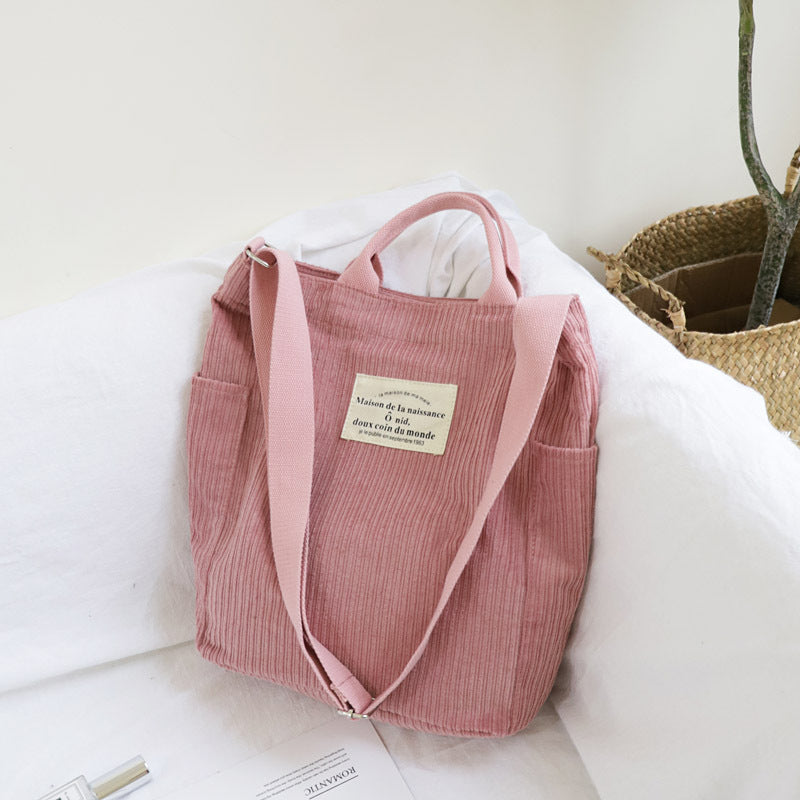 Literary And Art Simple One-Shoulder Messenger Corduroy Bag Sen Series Large-Capacity Handbag