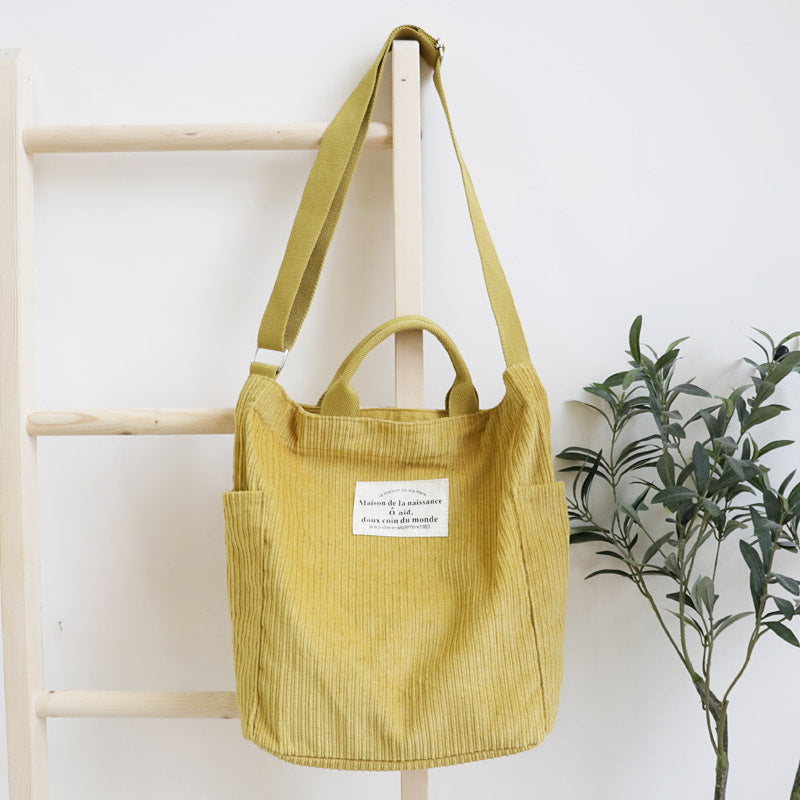 Literary And Art Simple One-Shoulder Messenger Corduroy Bag Sen Series Large-Capacity Handbag