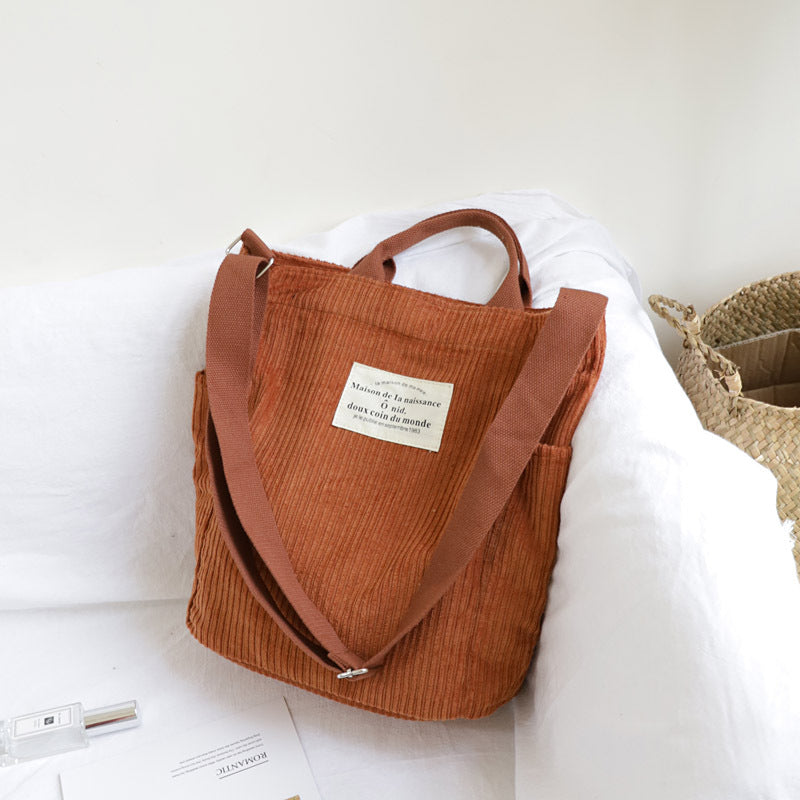 Literary And Art Simple One-Shoulder Messenger Corduroy Bag Sen Series Large-Capacity Handbag