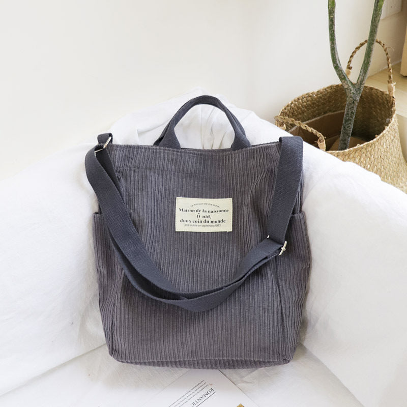 Literary And Art Simple One-Shoulder Messenger Corduroy Bag Sen Series Large-Capacity Handbag