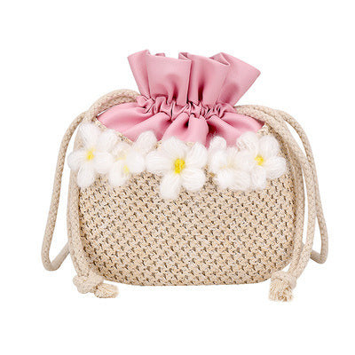 New Female Net Red Flower Drawstring Simple And Fashionable Straw Single Shoulder Messenger Female Bag