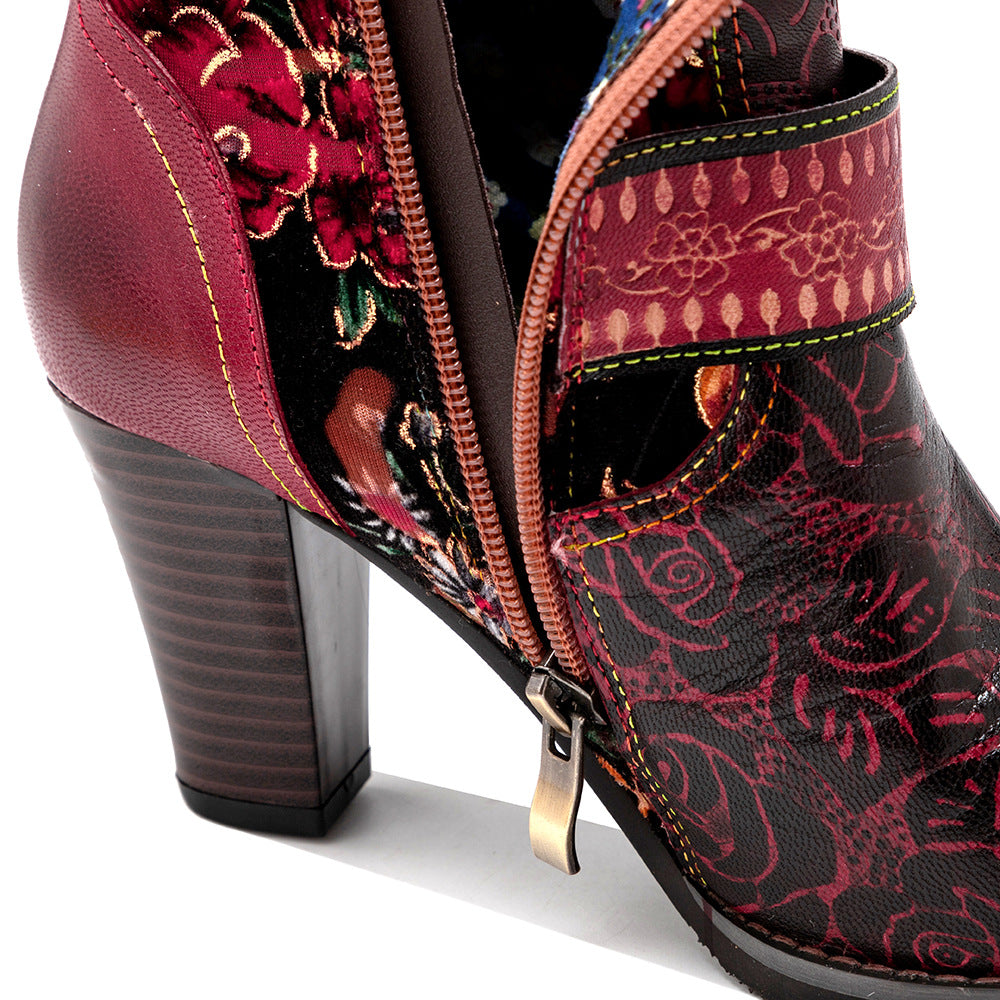 Export Cross-Border Autumn And Winter Distressed Retro Style Women'S Boots Three-Dimensional Flower Warmth Women'S Mid-Heel Knee-High Zipper Boots