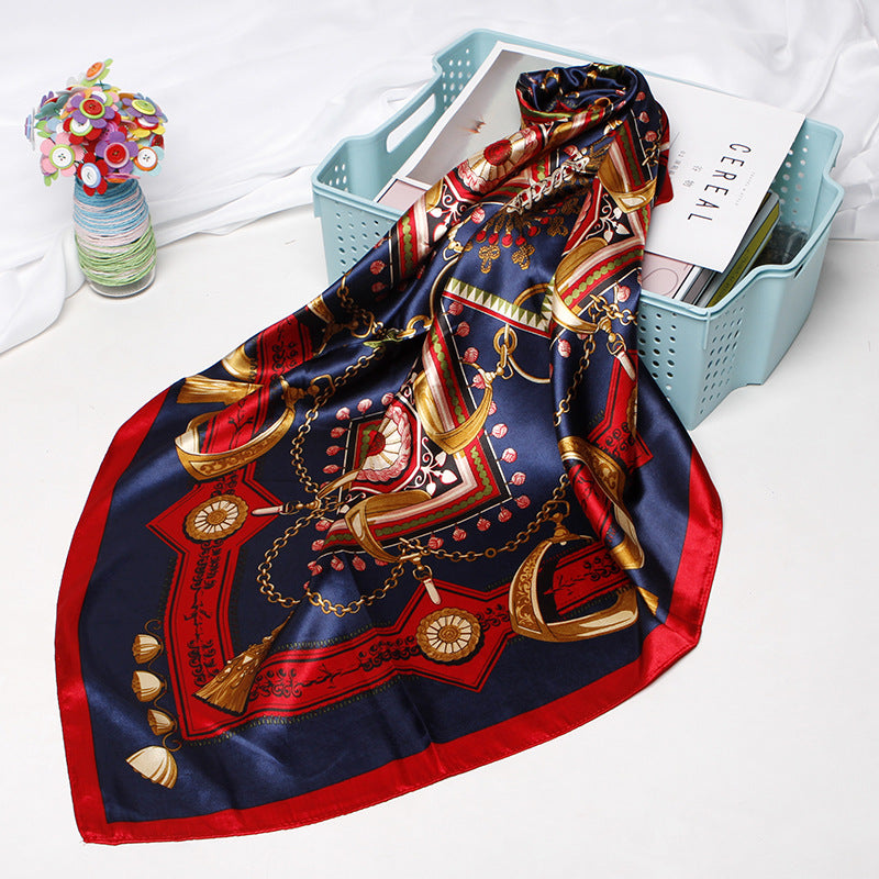 Dame Mode Bandana Tørklæde Trykt Silke Satin Hårtørklæde Bandana 90.90Cm Firkantet Tørklæde Hårbånd Dame Tørklæde