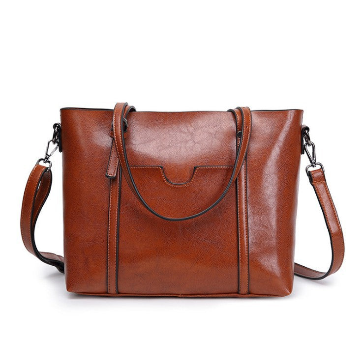 Retro European And American One Shoulder Messenger Bag Foreign Trade Oil Wax Leather Ladies Handbag Tote Bag