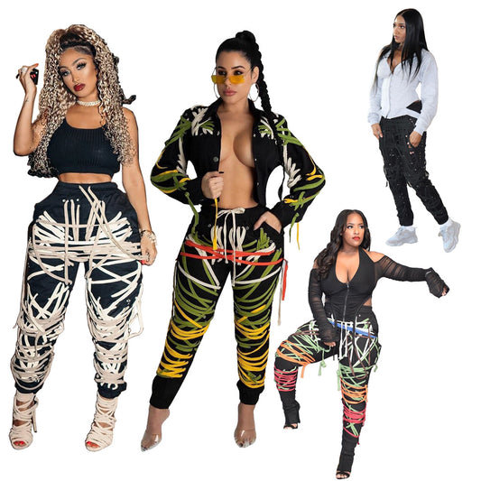 European And American Fashion Women'S Fashion Dark Belt Pants