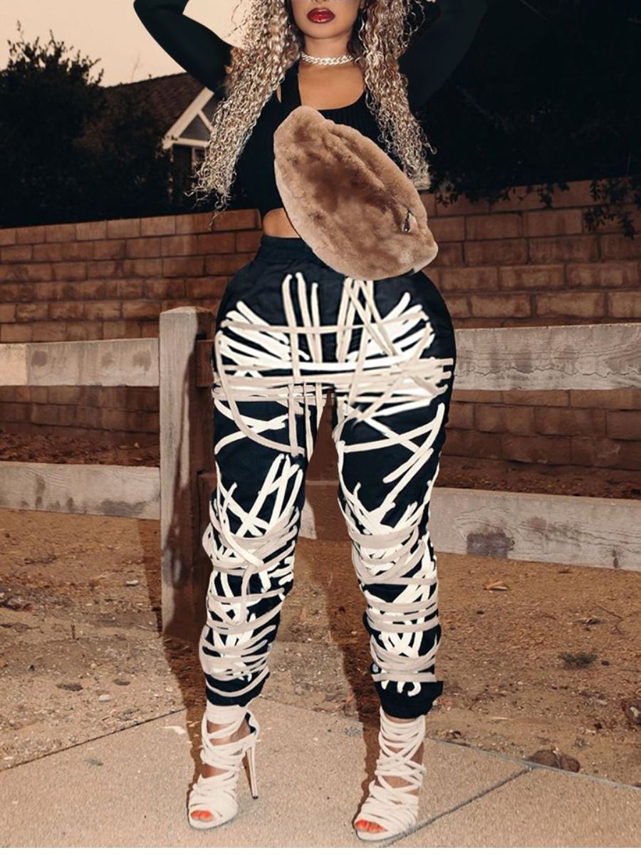 European And American Fashion Women'S Fashion Dark Belt Pants