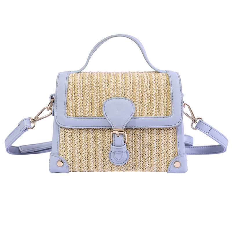 Straw Box Single-Shoulder Diagonal Women'S Bag Hit Color Lock Buckle Casual Fashion Clamshell Custom Bag