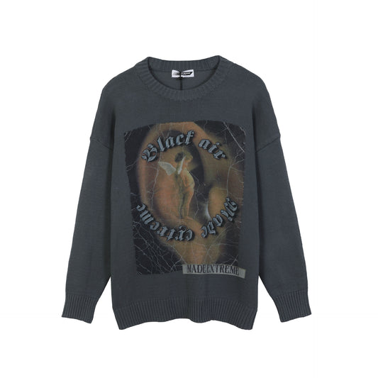 High Street Retro Trykt Sweater Mænds Trendy Brand Design Sense Løs Strikket Top