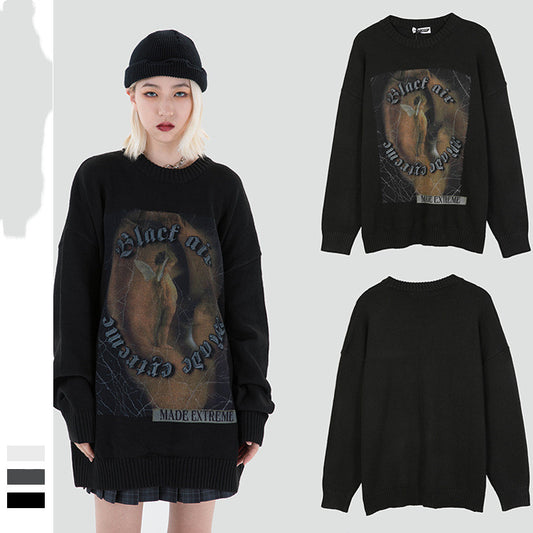 High Street Retro Trykt Sweater Mænds Trendy Brand Design Sense Løs Strikket Top