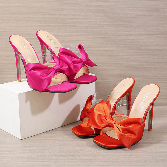 Fashion Big Bow Square Head  Toe Stiletto High Heel Sandals And Slippers