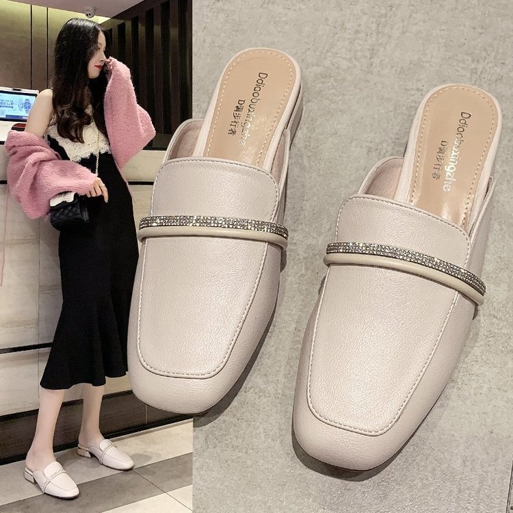 Baotou sandaler og tøfler, mellemhælet, semi-traveled, sommer nye afslappede, semi-understøttede, blødsålede damesko, tykhælede sko, kvinder
