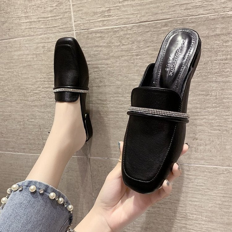 Baotou sandaler og tøfler, mellemhælet, semi-traveled, sommer nye afslappede, semi-understøttede, blødsålede damesko, tykhælede sko, kvinder