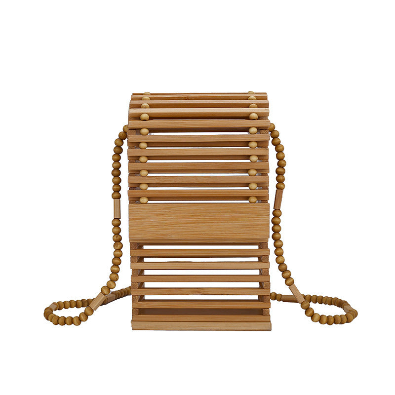 Hand-Woven Bag Retro Hollow Beach Bag Net Celebrity With Western Style Bamboo Woven Mobile Phone Bag