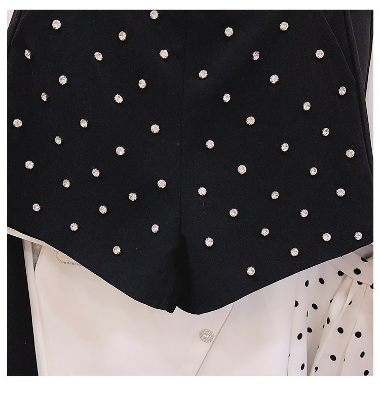 High-waisted Heavy-duty Loose Wide-leg Pants With Diamonds
