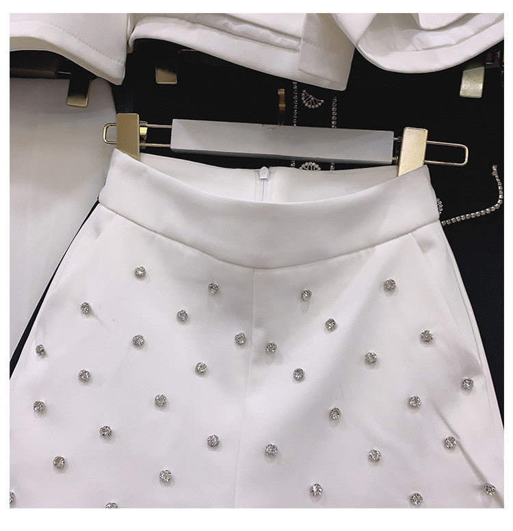 High-waisted Heavy-duty Loose Wide-leg Pants With Diamonds