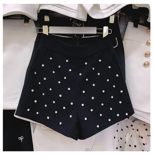 High-waisted Heavy-duty Loose Wide-leg Pants With Diamonds