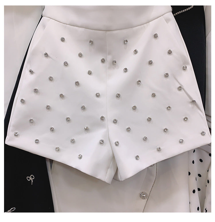 High-waisted Heavy-duty Loose Wide-leg Pants With Diamonds