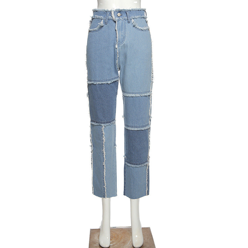 Sommer Kvinders Nye Højtaljede Farvematchende Slanke Street Fashion All-Match Slim Jeans