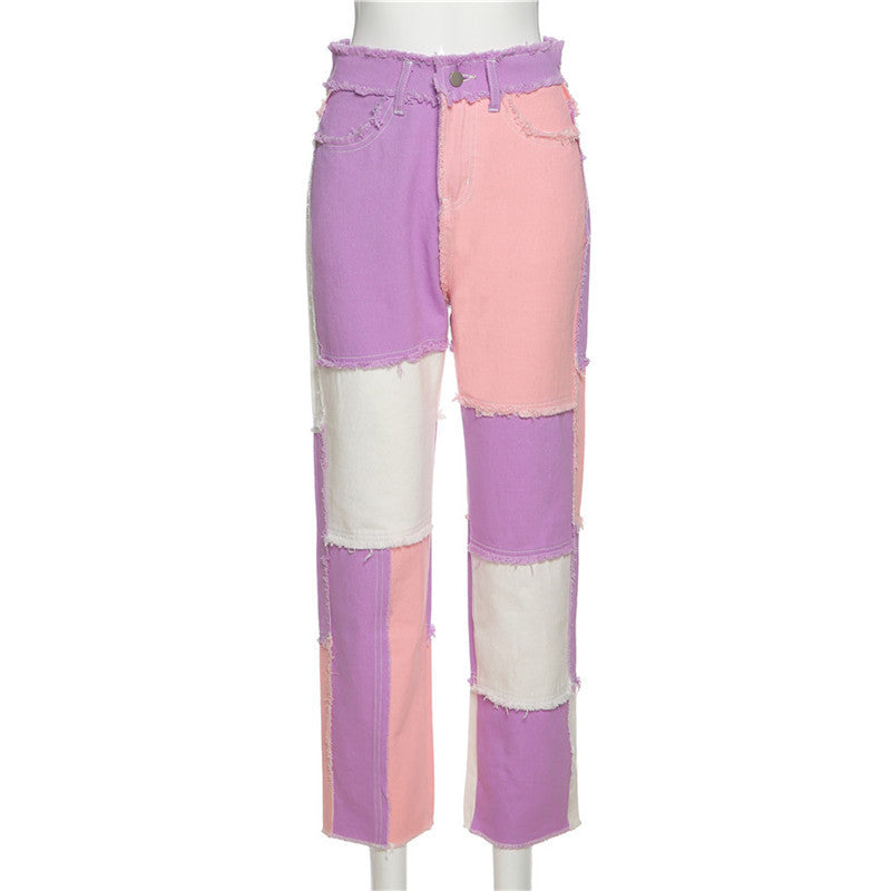 Sommer Kvinders Nye Højtaljede Farvematchende Slanke Street Fashion All-Match Slim Jeans