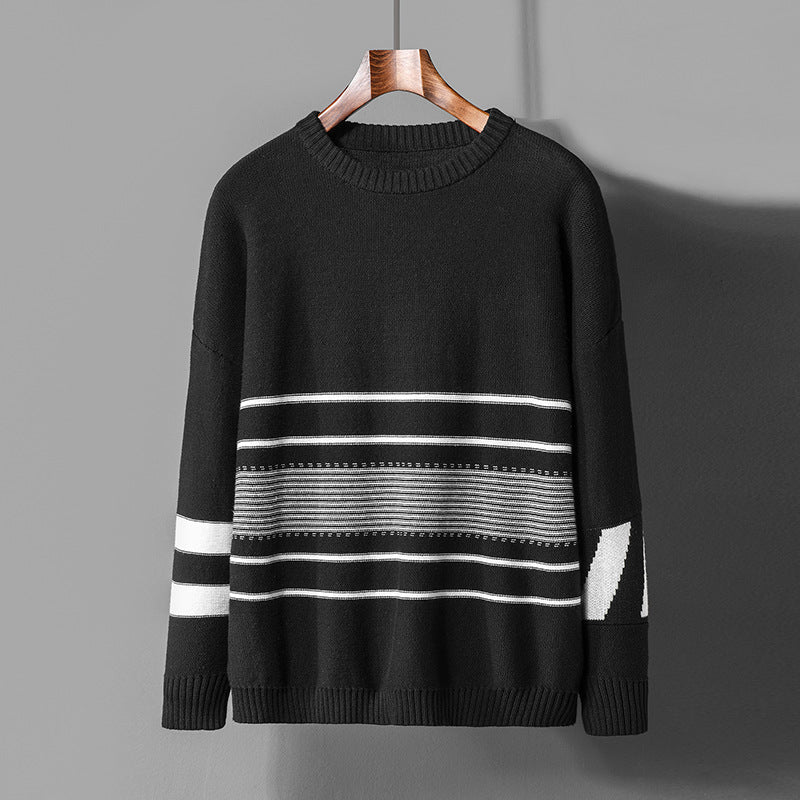 Ins Hong Kong Style Dropped Shoulder Loose Striped Sweater