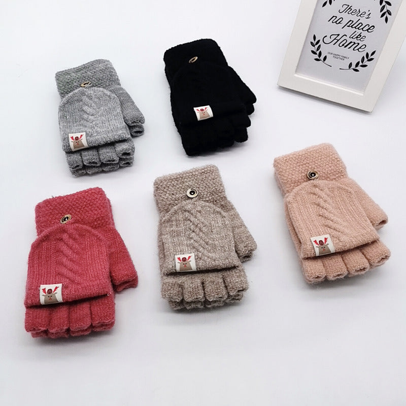 Children's Flip-Finger Knitted Woolen Gloves