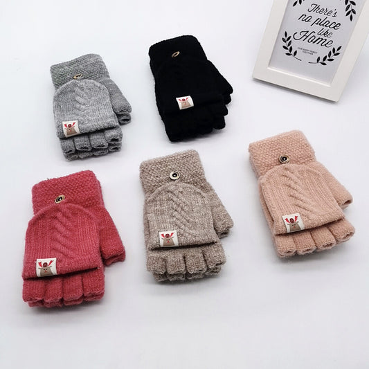 Children's Flip-Finger Knitted Woolen Gloves
