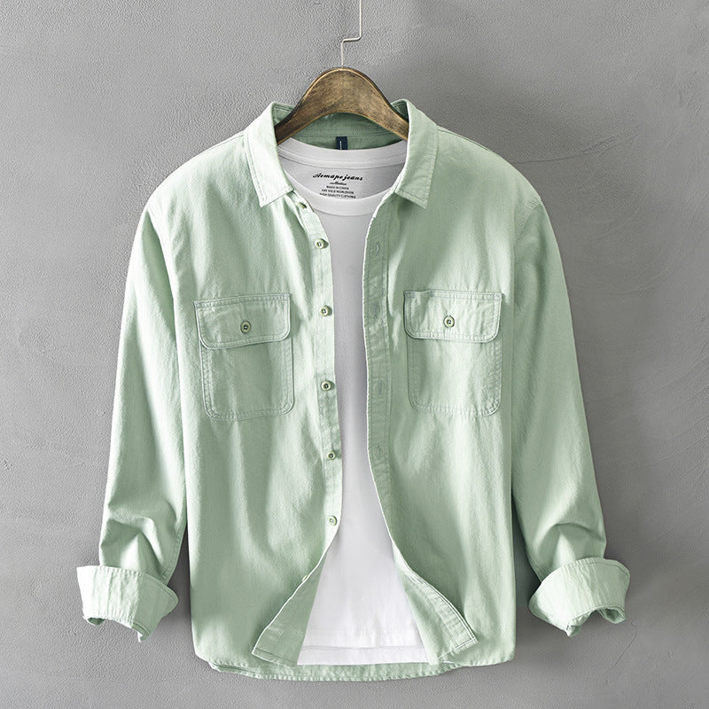 Hong Kong Style Trendy Handsome Loose White Shirt Men'S Long-Sleeved Cotton Casual Top Clothes Fashionable Handsome All-Match Shirt