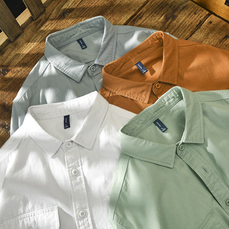 Hong Kong Style Trendy Handsome Loose White Shirt Men'S Long-Sleeved Cotton Casual Top Clothes Fashionable Handsome All-Match Shirt