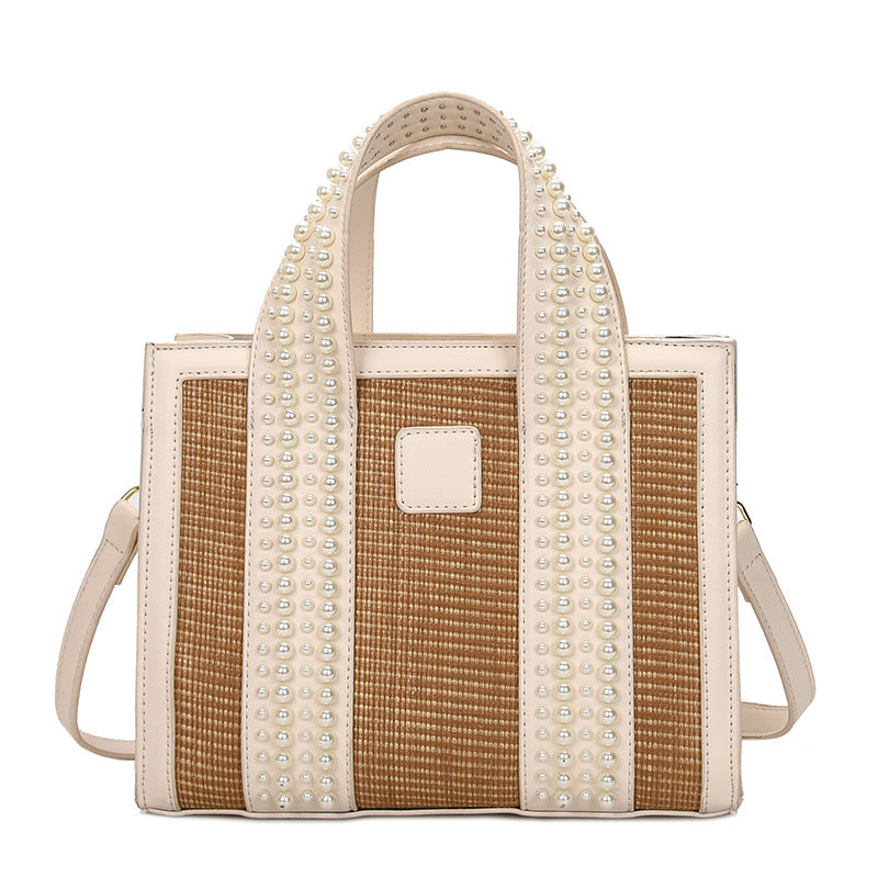 Trendy Fashion Hand-Woven Pearl Hand-Held Small Square Bag Shoulder Messenger Bag