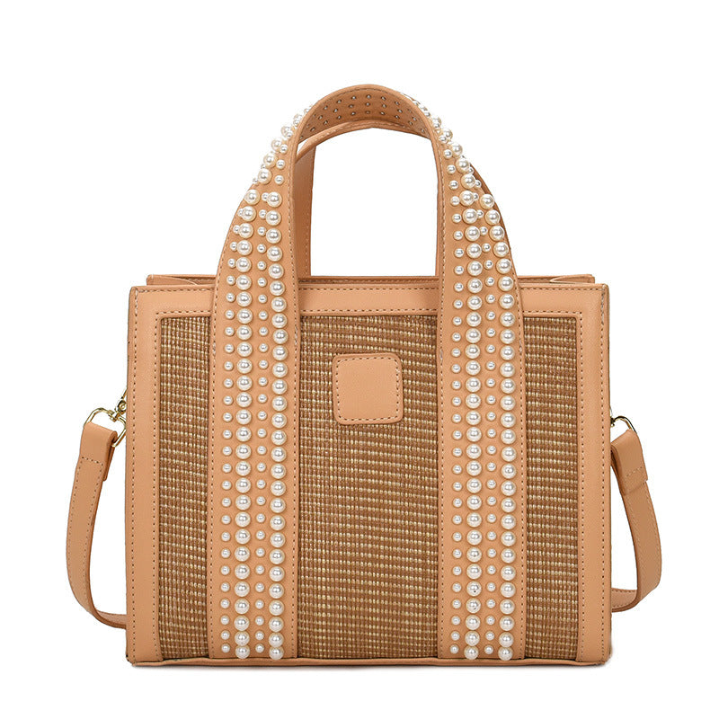 Trendy Fashion Hand-Woven Pearl Hand-Held Small Square Bag Shoulder Messenger Bag