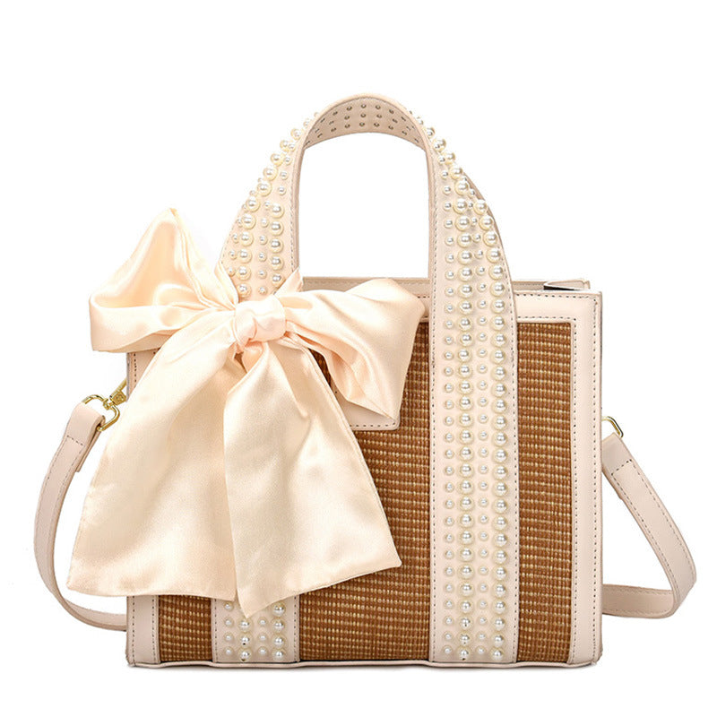 Trendy Fashion Hand-Woven Pearl Hand-Held Small Square Bag Shoulder Messenger Bag