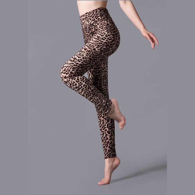 Forår Og Efterår Store Stræk Højtaljet Leopardprint Ydre Beklædning Leggings Sports Yoga Slim Fit Bukser Med Små Fødder Moderigtig Bred Talje