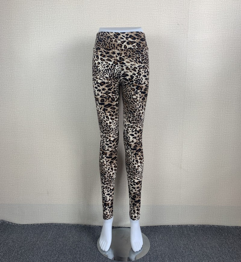 Forår Og Efterår Store Stræk Højtaljet Leopardprint Ydre Beklædning Leggings Sports Yoga Slim Fit Bukser Med Små Fødder Moderigtig Bred Talje