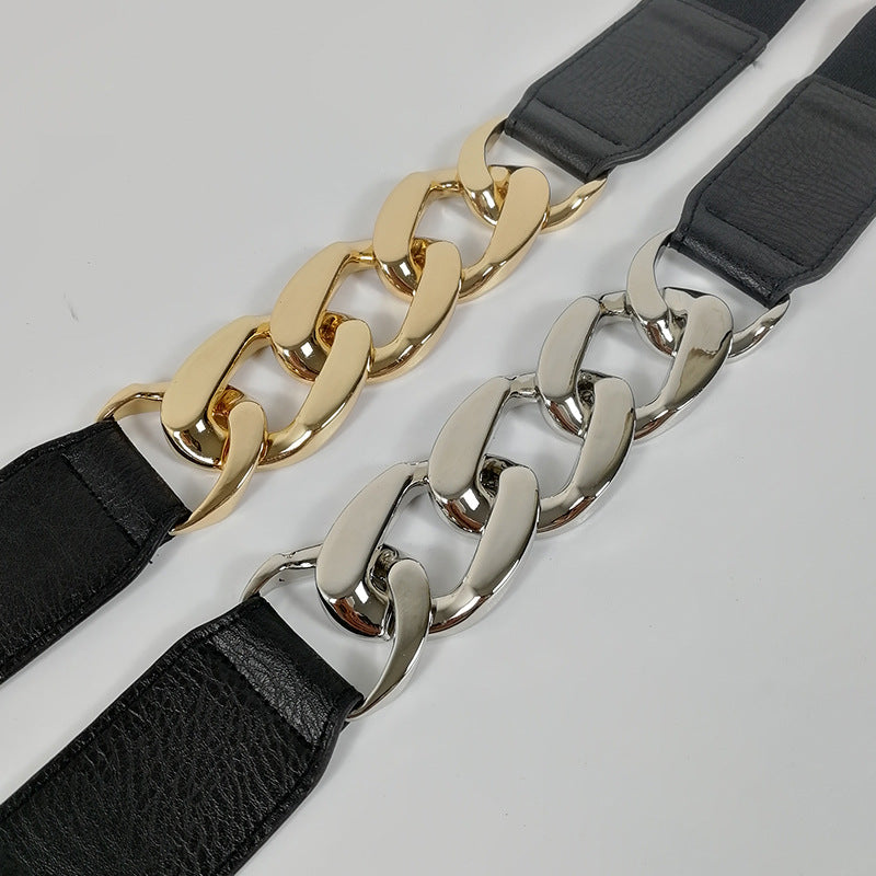 Ladies Elastic Elastic Belt Metal Chain Fashion All-Match Waistband Waist Simple Belt