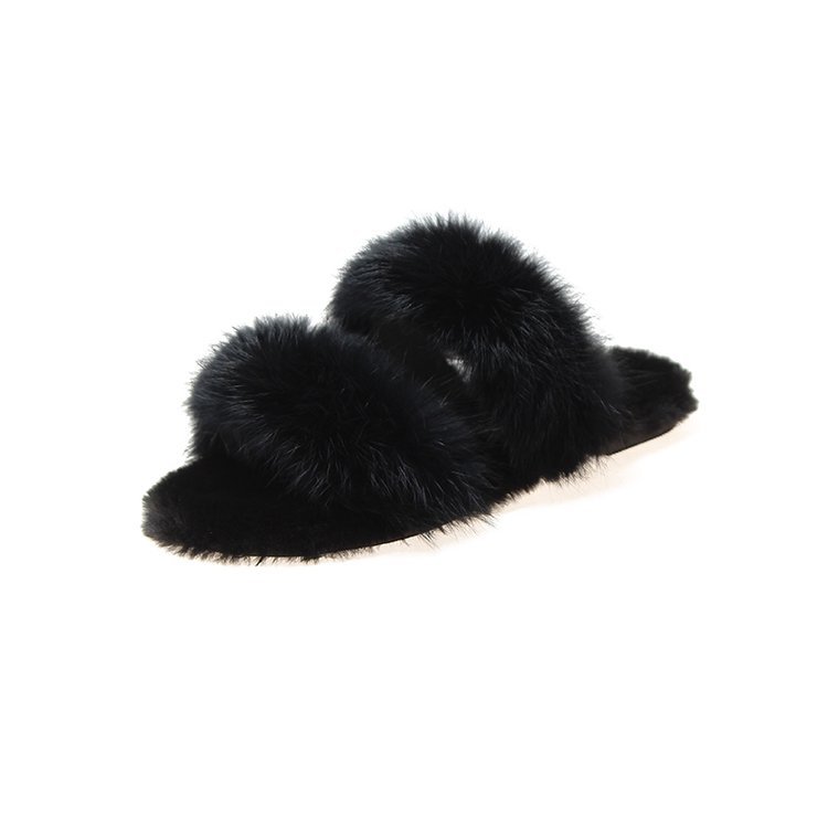 Autumn And Winter New Rabbit Fur Flat-Bottom Slippers Female Korean Casual Outer Wear Fur Slippers