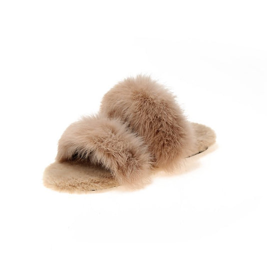 Autumn And Winter New Rabbit Fur Flat-Bottom Slippers Female Korean Casual Outer Wear Fur Slippers