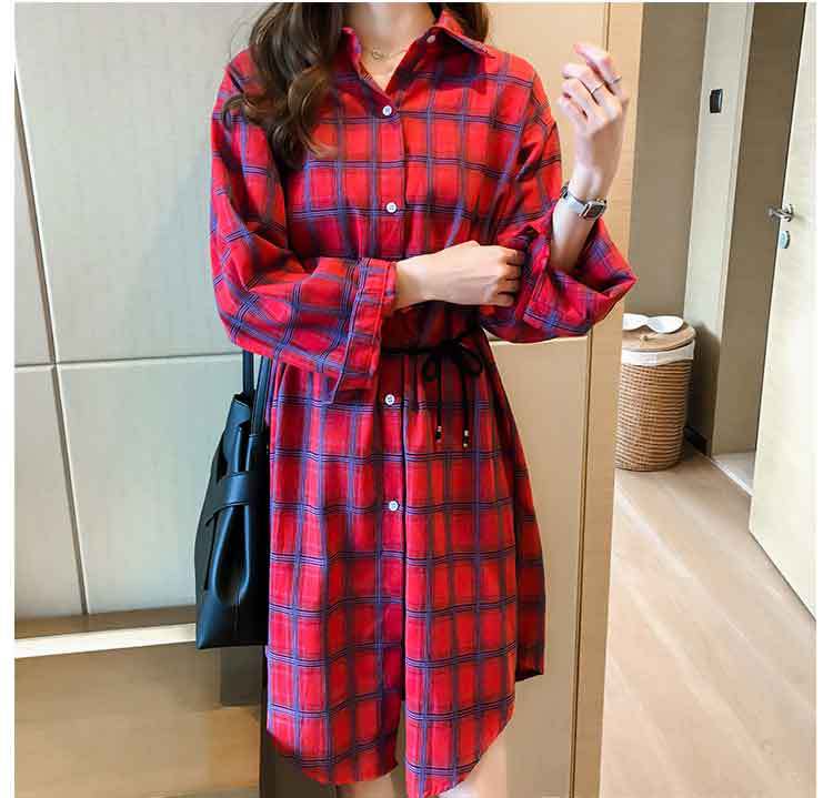 Plaid Shirt Long-Sleeved Thin Coat All-Match Sunscreen Mid-Length Top