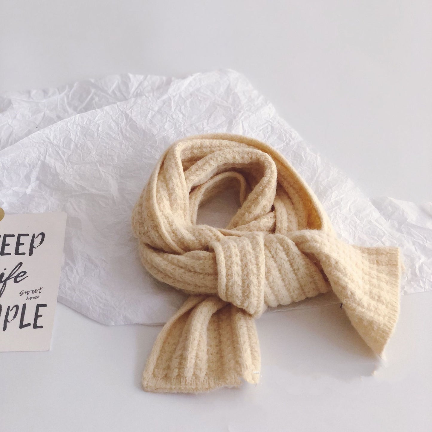 Pure Color Corn Kernels Children'S Lengthened Knitted Scarf