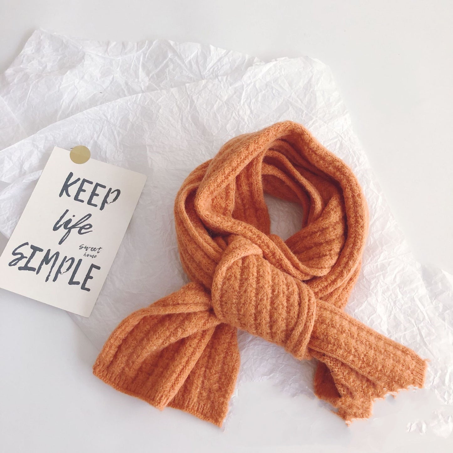 Pure Color Corn Kernels Children'S Lengthened Knitted Scarf