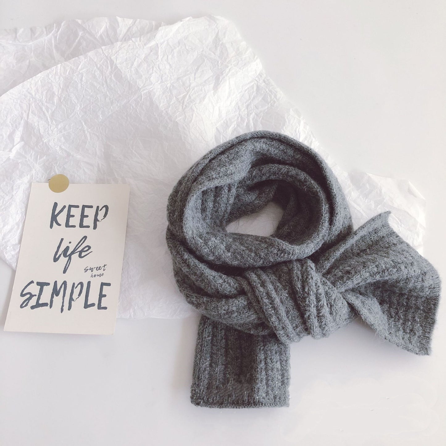 Pure Color Corn Kernels Children'S Lengthened Knitted Scarf