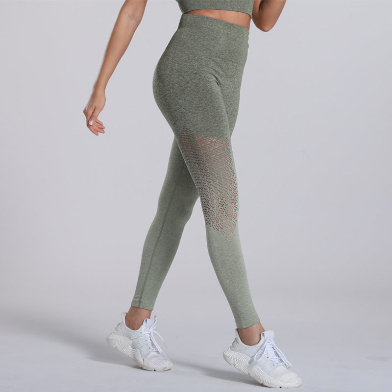 Seamless Tights Fitness Pants Hip-Lifting Quick-Drying Stretch Sports Running Yoga Aerobics Trousers
