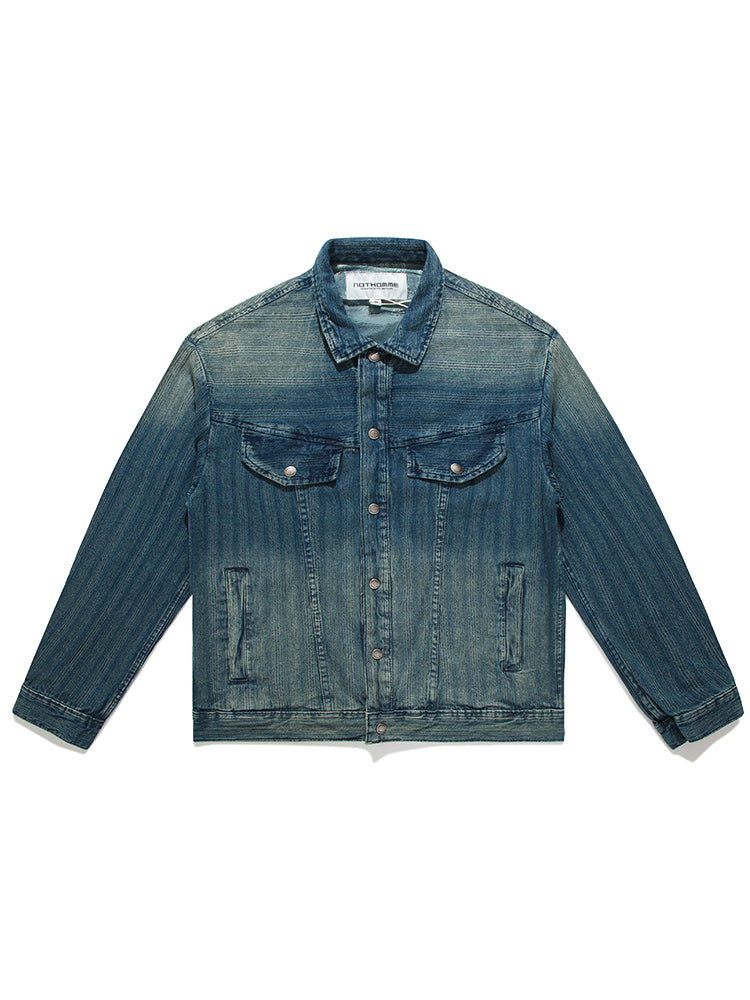 New Vertical Stripes Retro Tooling Denim Jacket Men'S Lapel Autumn Casual Thin Jacket