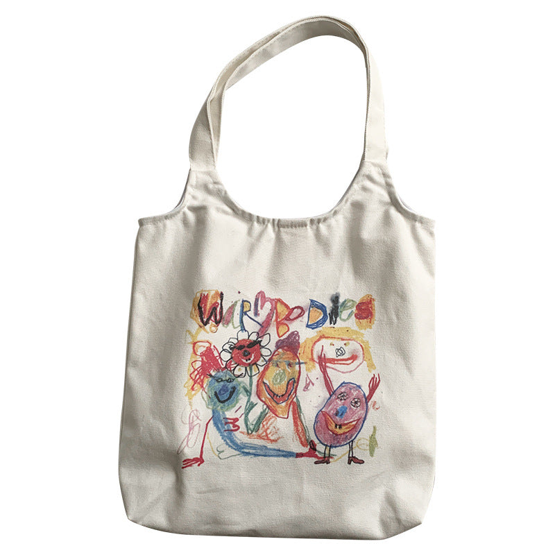 Small Fresh Art Comic Canvas Bag Women'S Single Shoulder Ins Student Canvas Shopping Bag