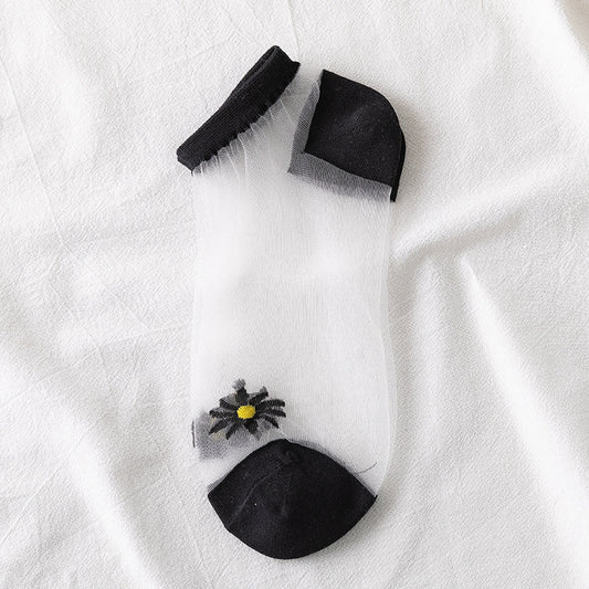 Small Daisy Glass Stockings Female Summer Socks Boat Socks Net Red Socks Shallow Mouth Transparent Socks
